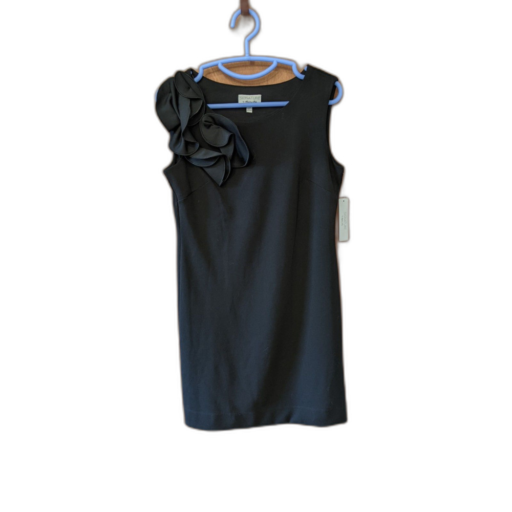 NWT Robbie Bee Little Black Dress Flower Ruffle Body Con Sz PM/MP Whimsigoth LBD